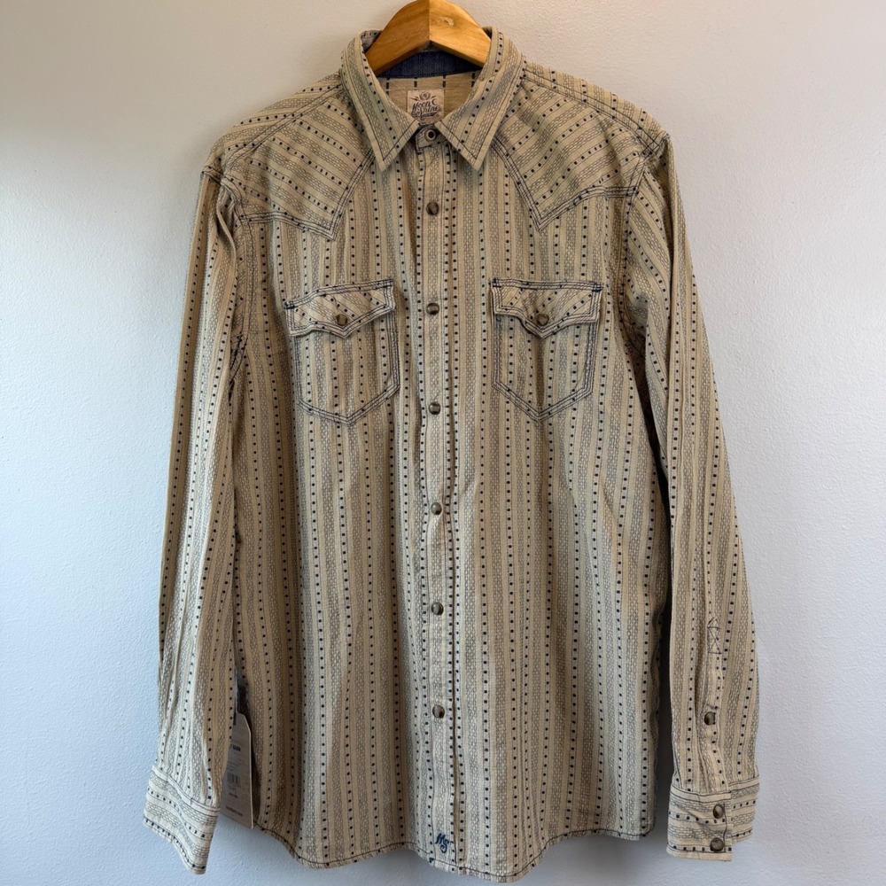 Moonshine Spirits Brad Paisley Med Mens Pearl Snap Tan Dobby Western Shirt NEW